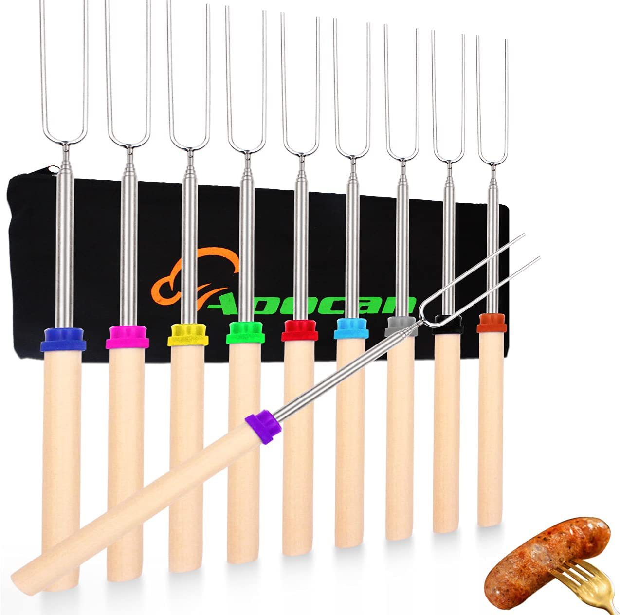 Retractable Wooden Stick Marshmallow Stick Grill Fork