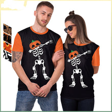 Charger l&#39;image dans la galerie, Women&#39;s Horror Pumpkin Skeleton Digital Printed Round Neck Short Sleeve