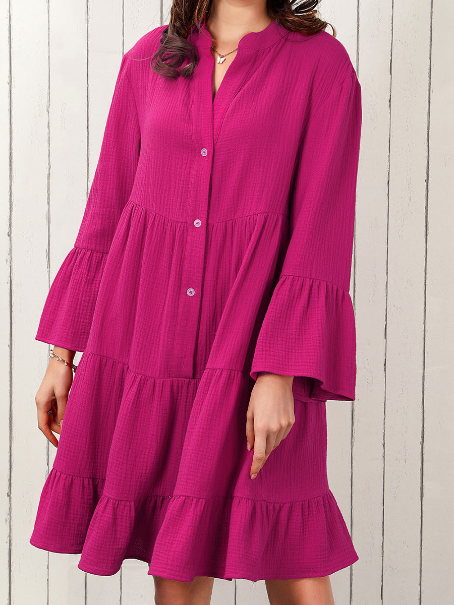 Solid Color Shirt Dress Women's Simple Pleated Loose