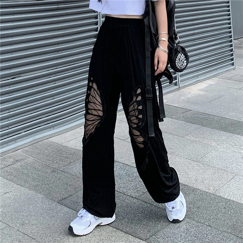 Women's Fashion Loose Hollow Butterfly Straight-leg Ankle-banded Pants