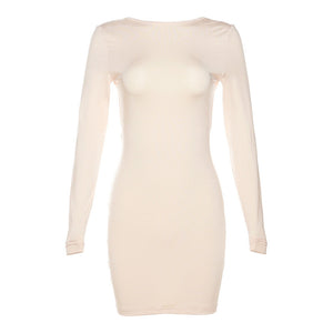 Long Sleeve Slim Solid Color Sheath Dress