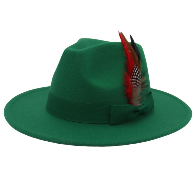 Bow Feather Autumn And Winter Broad-brimmed Hat European And American Style Cashmere Felt Cap