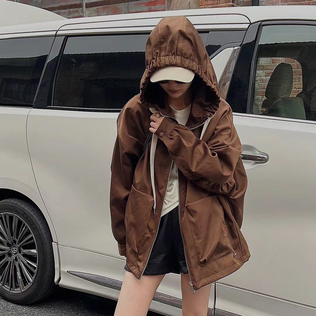 Loose And Versatile Mid Length Hooded Jacket For Women