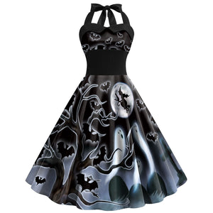 Halloween Dress Skull Spider Web Printed Clothing Women's Strap High Waist Skirt