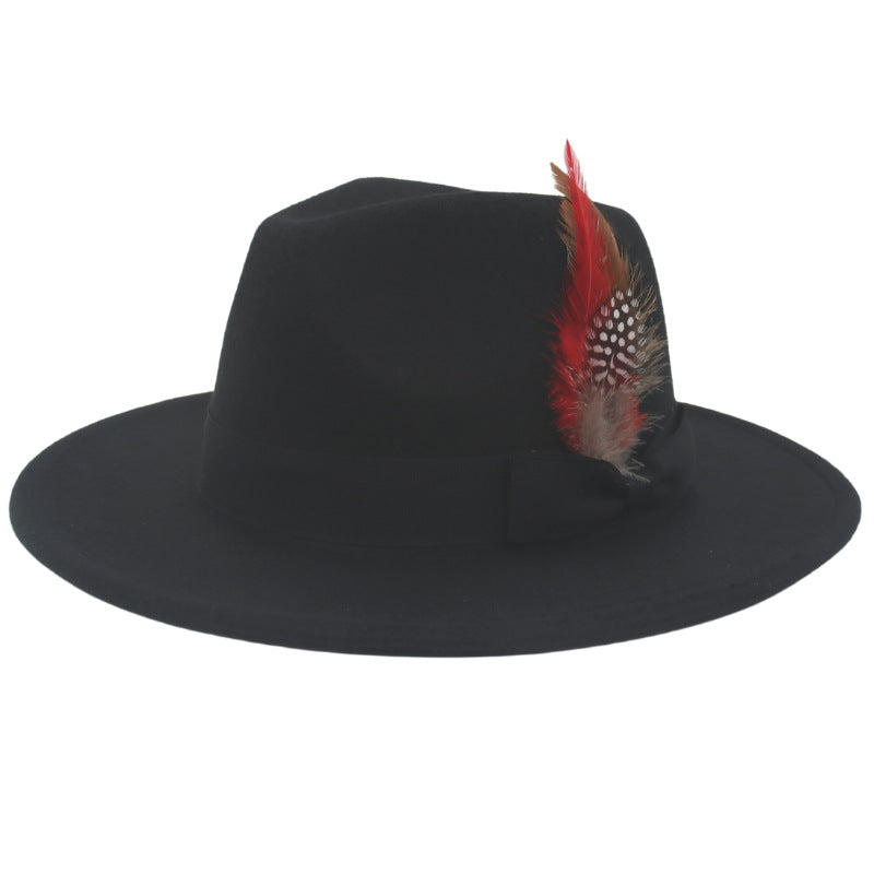 Bow Feather Autumn And Winter Broad-brimmed Hat European And American Style Cashmere Felt Cap