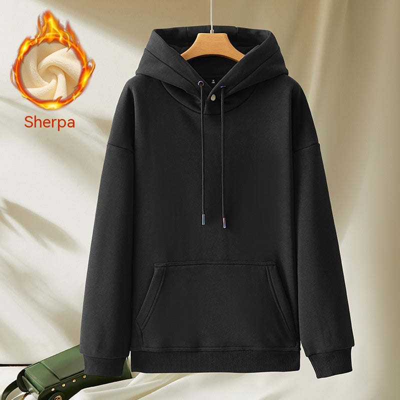 Men's And Women's Fashion Casual Fleece And Thick Solid Color Hooded Sweater