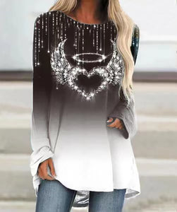 Autumn Women's Loose Round Neck Heart Printing Long Sleeve T-shirt