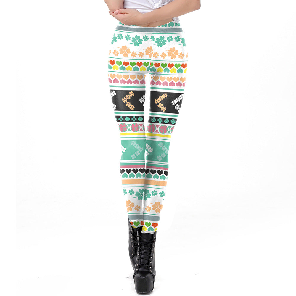 Holiday Printed Pencil High Waisted Slim Women's Leggings