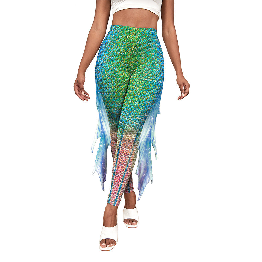 Colorful Little Mermaid Fin Mermaid Digital Print Hip Lift Feet Pants