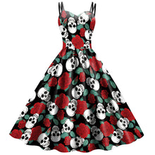 Laden Sie das Bild in den Galerie-Viewer, Halloween New Style Skirt Strap Skeleton Skull Head Digital Print Dress