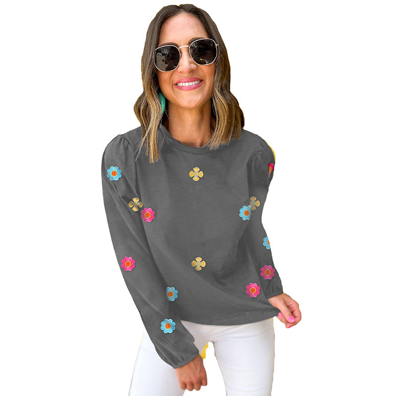 Pullover Long Sleeve European And American Fashion Flower Embroidered Sweater