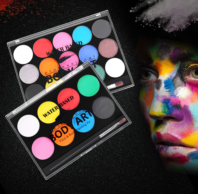 Water based face paint set pallet and brush body art