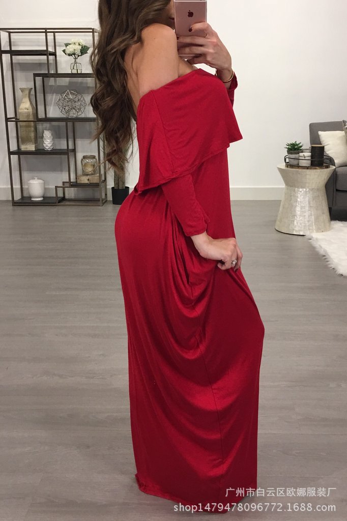 Women's Ruffled Off-shoulder Long Sleeve Dress