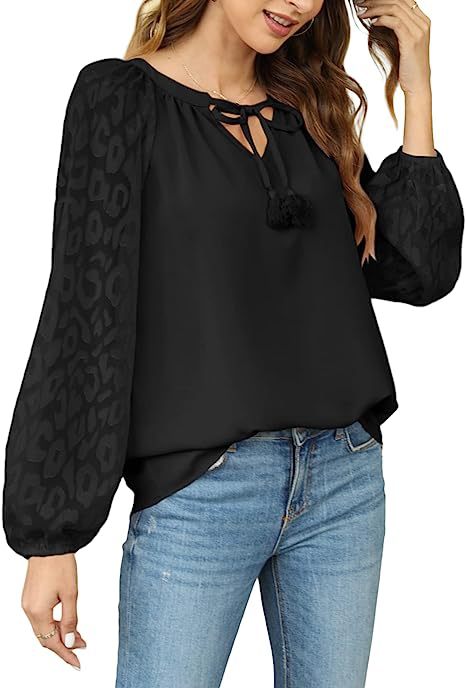 V-neck Women's Long Sleeve Chiffon Lace Loose Shirt