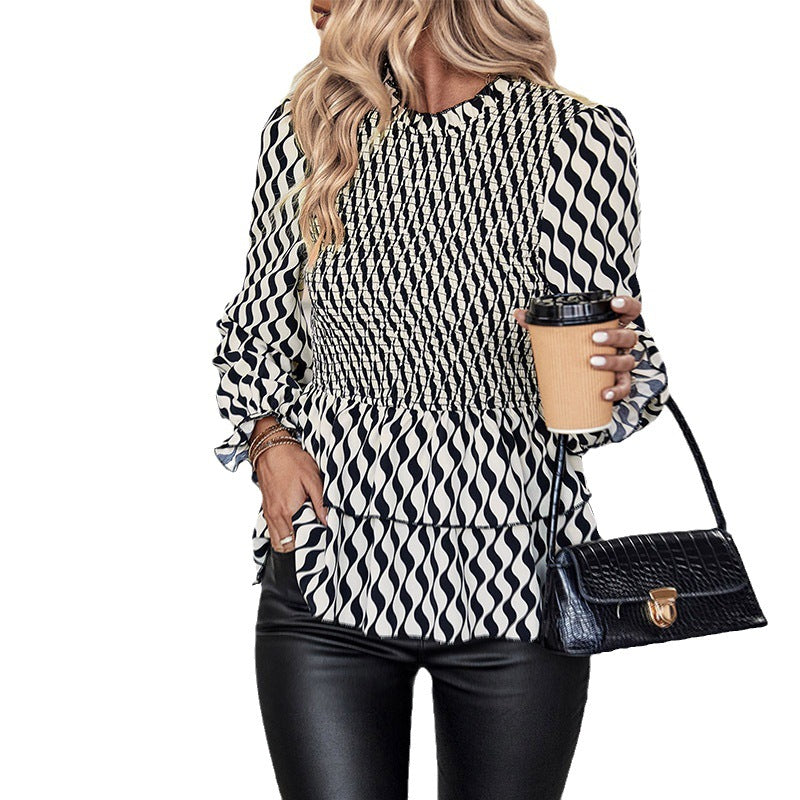 Women's Fashion Casual Black And White Striped Shirt Top