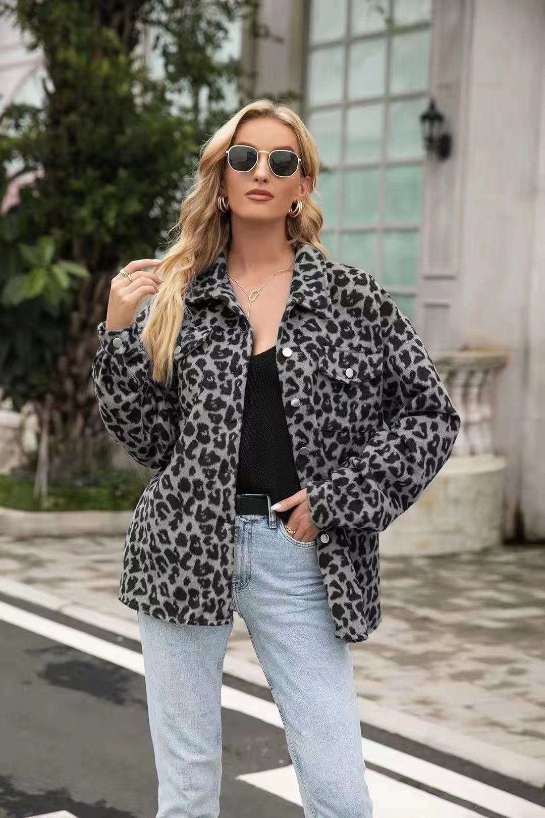 Women's Fashion Long Sleeve Lapel Leopard Print Shirt