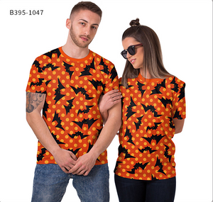 Women's Horror Pumpkin Skeleton Digital Printed Round Neck Short Sleeve