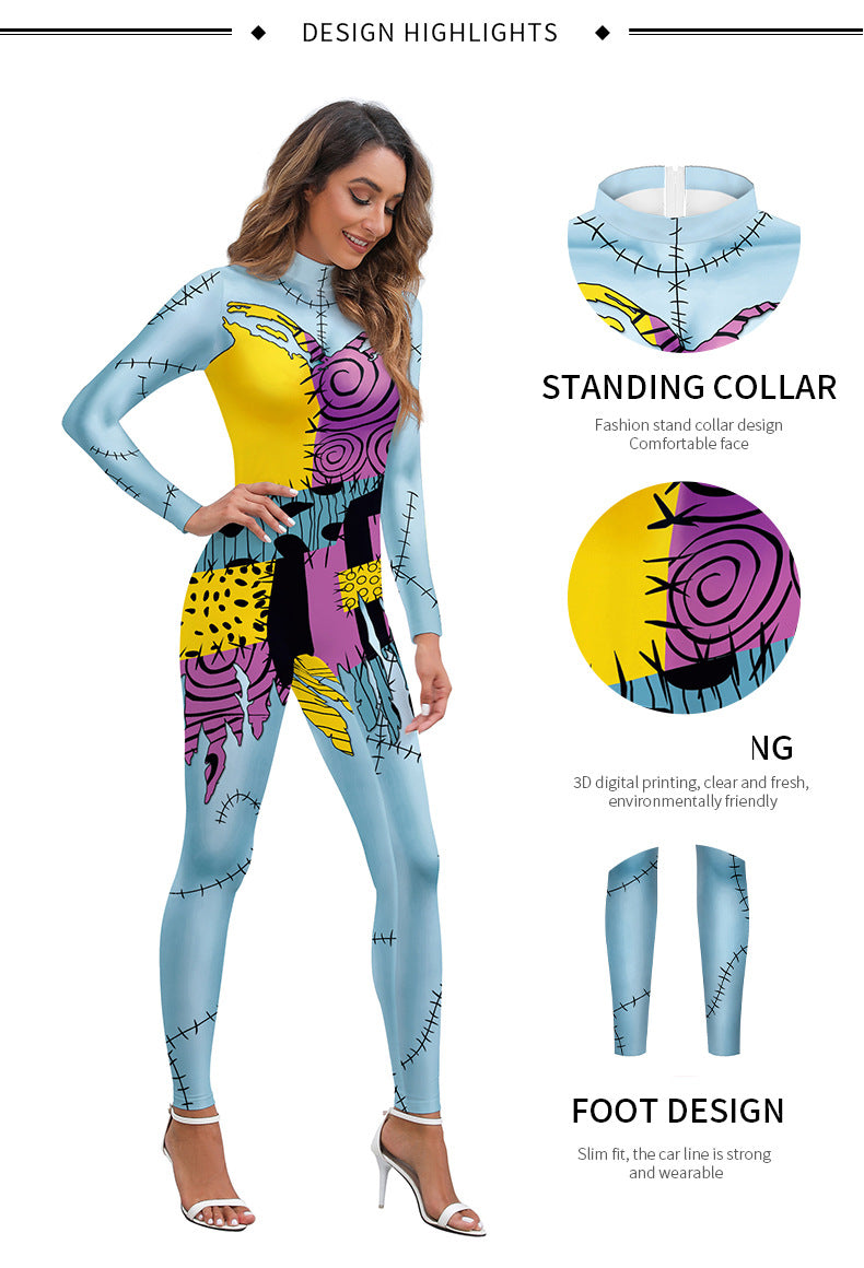 Halloween Christmas Horror Night Cos Costume Sally Role Playing 3D Digital Printed One Piece Pants