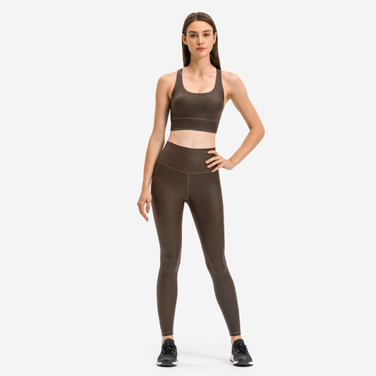 Matte Leather Pattern Yoga Pants Women's High Waist Belly Contracting