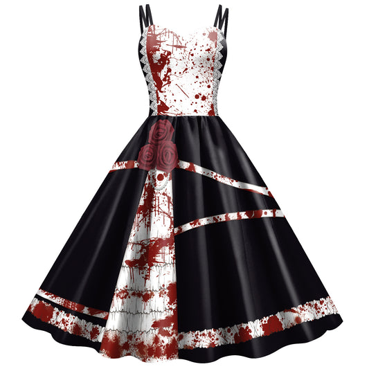Halloween Skirt Women's Digital Print Scary Strap Dress