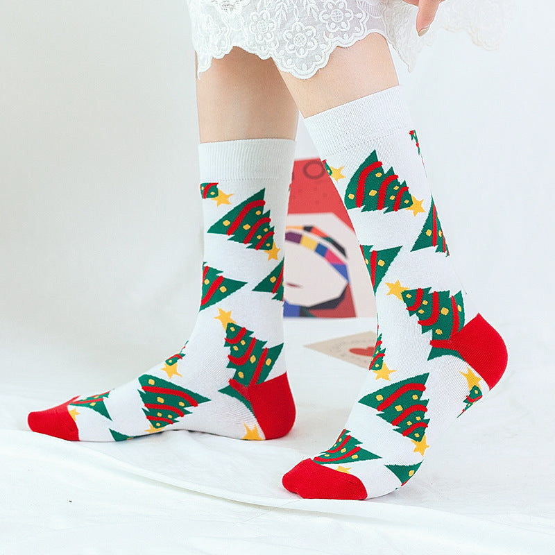 Christmas Tube Socks Women's Snowflake Christmas Tree Cotton Socks