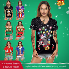 Carica l&#39;immagine nel visualizzatore di Gallery, Women&#39;s Christmas Digital Printed V-neck T-shirt