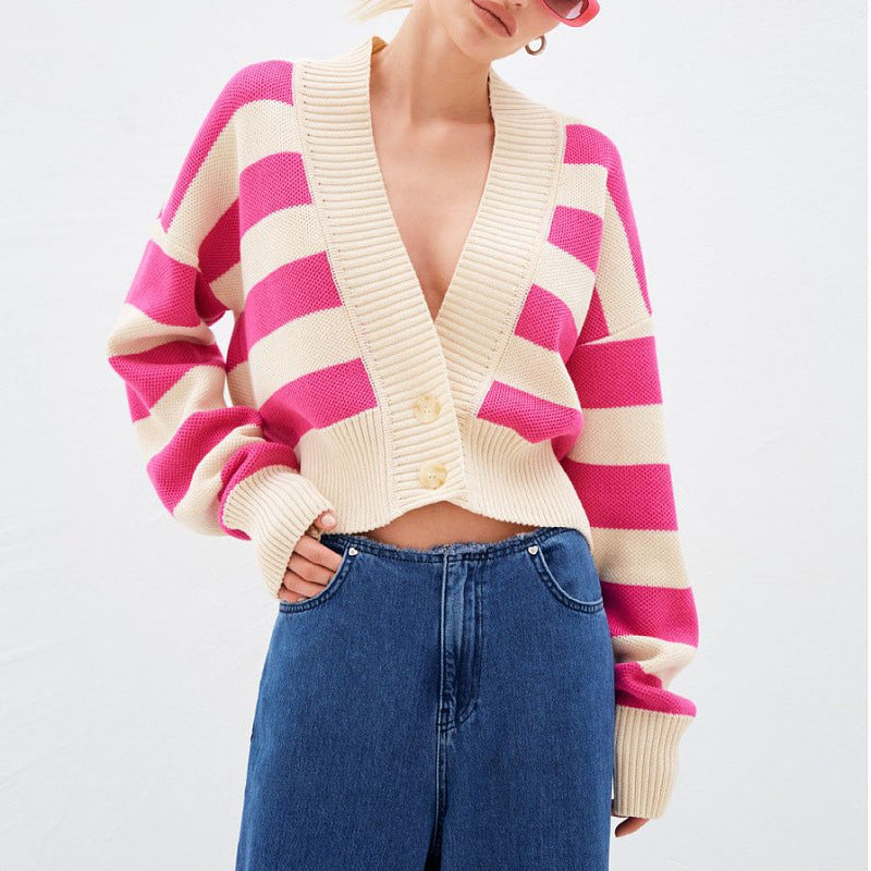 Women's Fashion Color Clash Loose Knit Cardigan Jacket