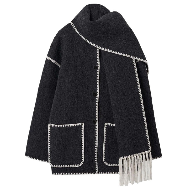 Women's Scarf Tassel Fashion Woolen Coat