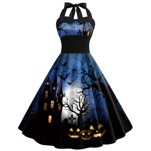 Halloween Dress Skull Spider Web Printed Clothing Women's Strap High Waist Skirt