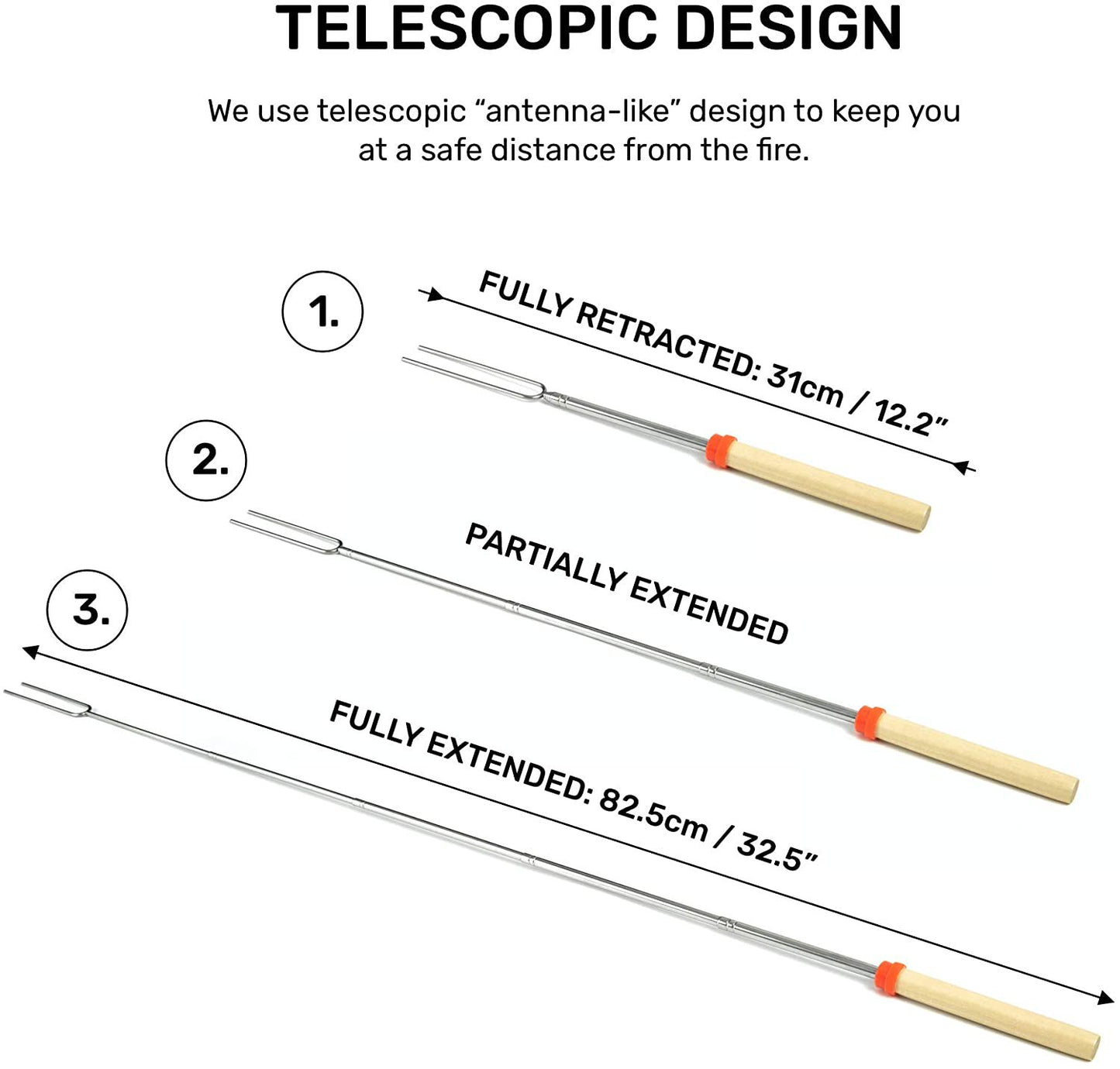 Retractable Wooden Stick Marshmallow Stick Grill Fork