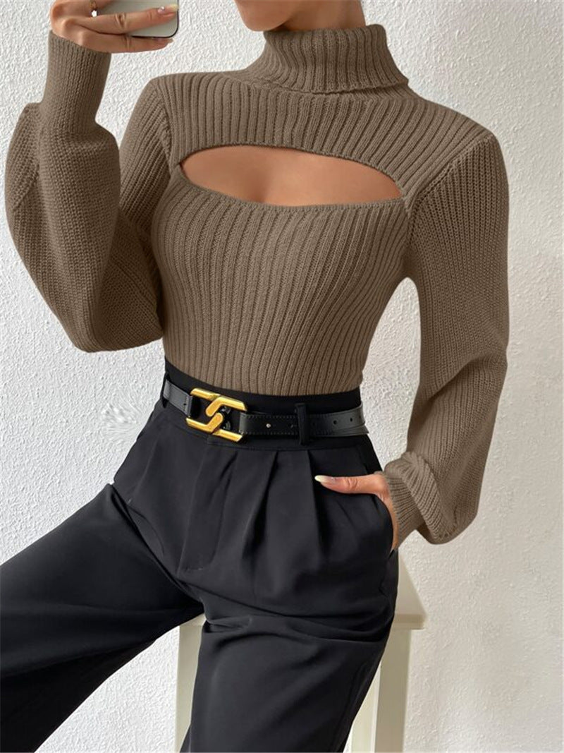 Sexy Loose High Collar Hollow All-match Sweater