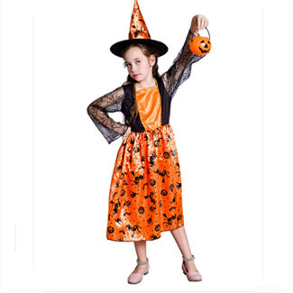 Halloween Children's Little Girl Pumpkin Witch Dress Girl Witch Stage Performance Cosplay Costume