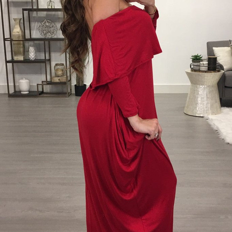 Women's Ruffled Off-shoulder Long Sleeve Dress