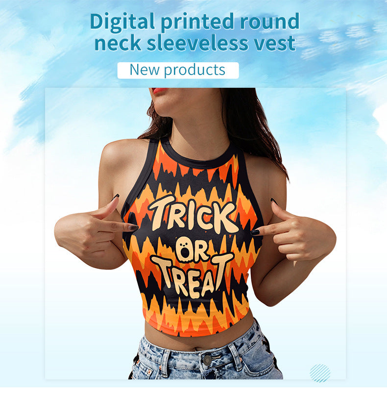 European And American Spicy Girls Digital Printing Outerwear Short Sleeveless T-shirt