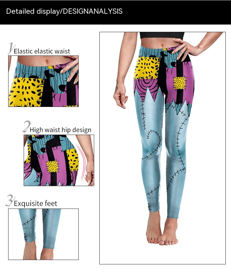 Christmas Horror Night Cos Pants Sally Halloween Digital Print Hip Shaping Pants Leggings