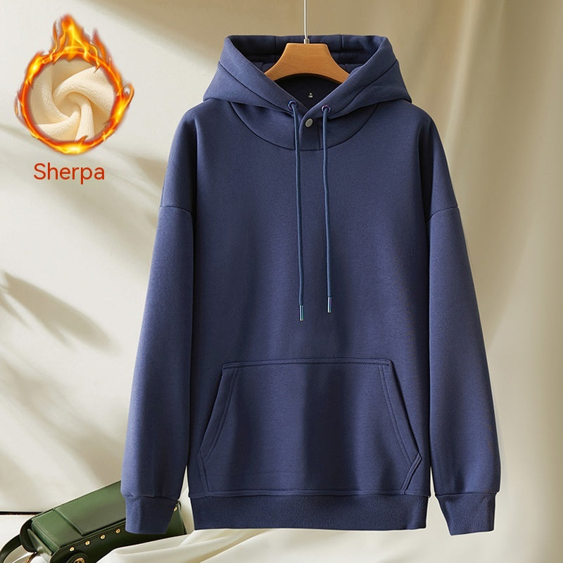 Men's And Women's Fashion Casual Fleece And Thick Solid Color Hooded Sweater