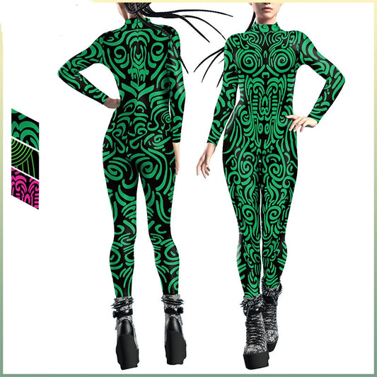 Women's Geometric Digital Printing One-piece Breathable Jumpsuit