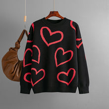 Laden Sie das Bild in den Galerie-Viewer, Women&#39;s Fashion Round Neck Heart Color Clash Sweater