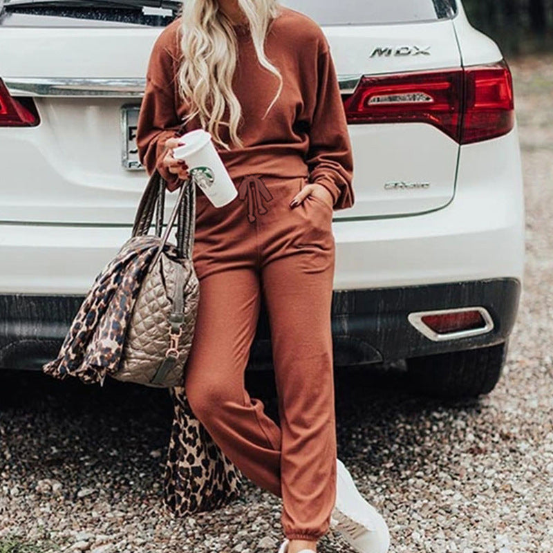 Women's Round Neck T-shirt Pants Suit