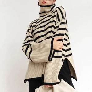 Women's Striped Loose Outer Knit Sweater Top