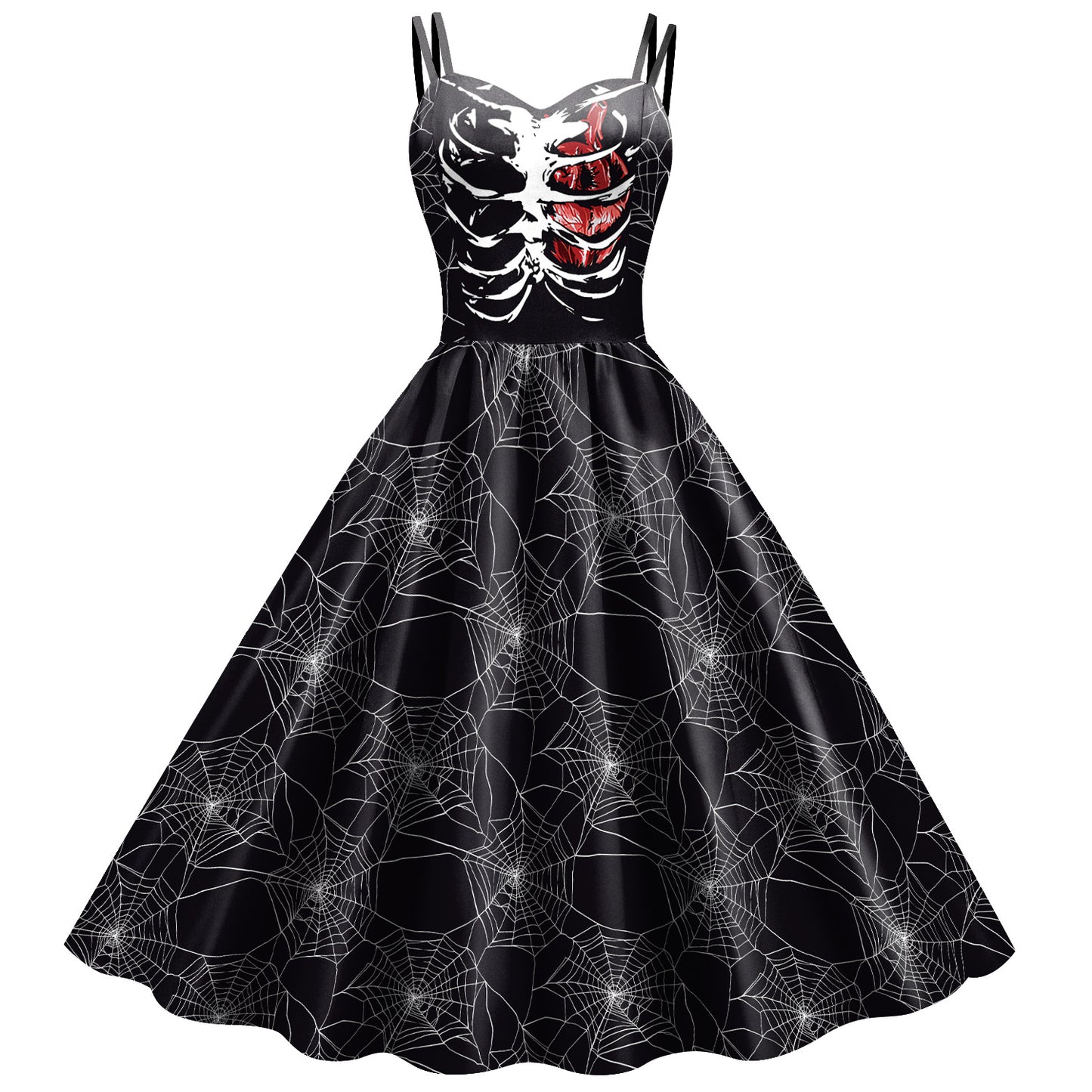 Halloween New Style Skirt Strap Skeleton Skull Head Digital Print Dress