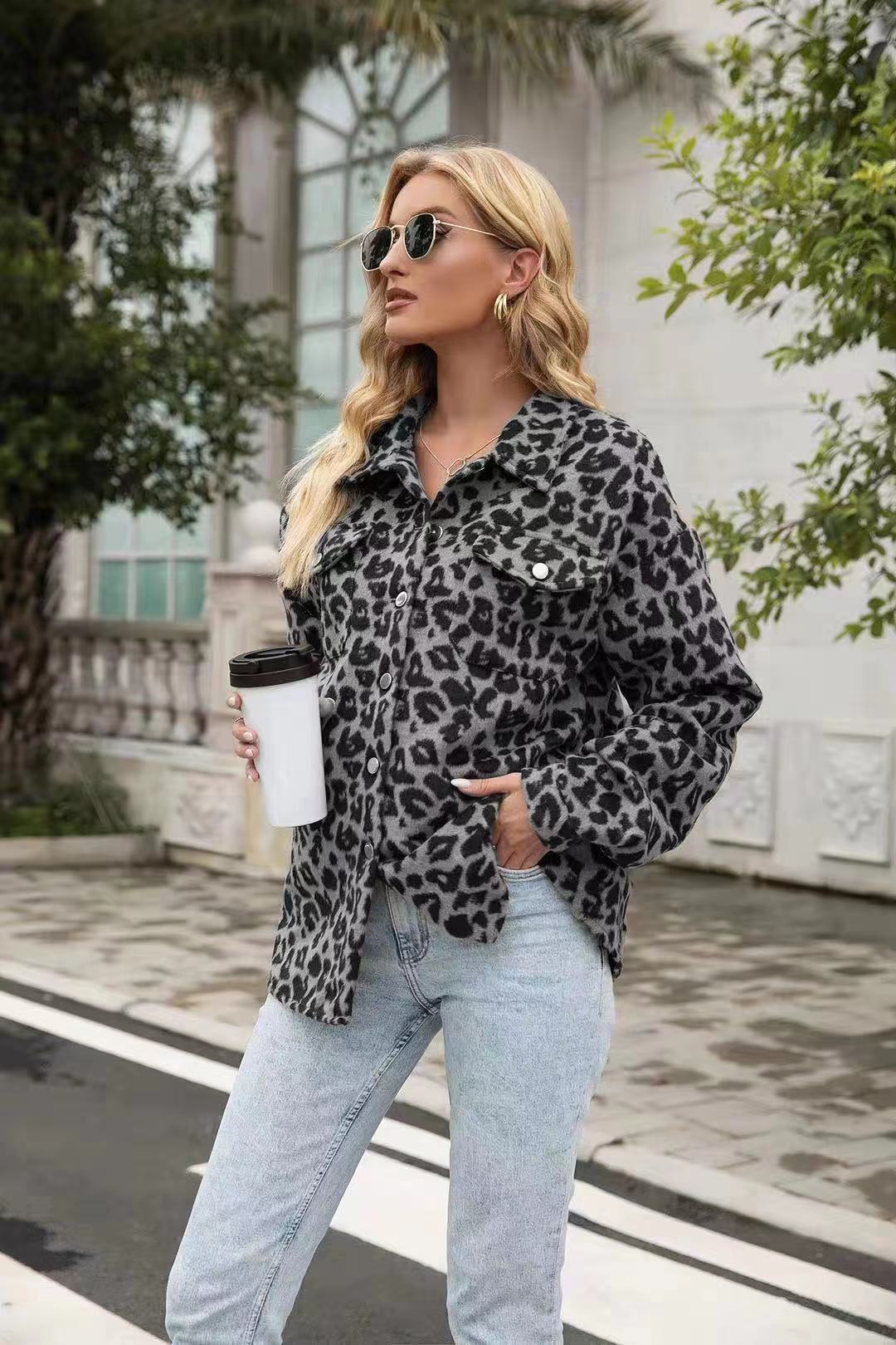 Women's Fashion Long Sleeve Lapel Leopard Print Shirt