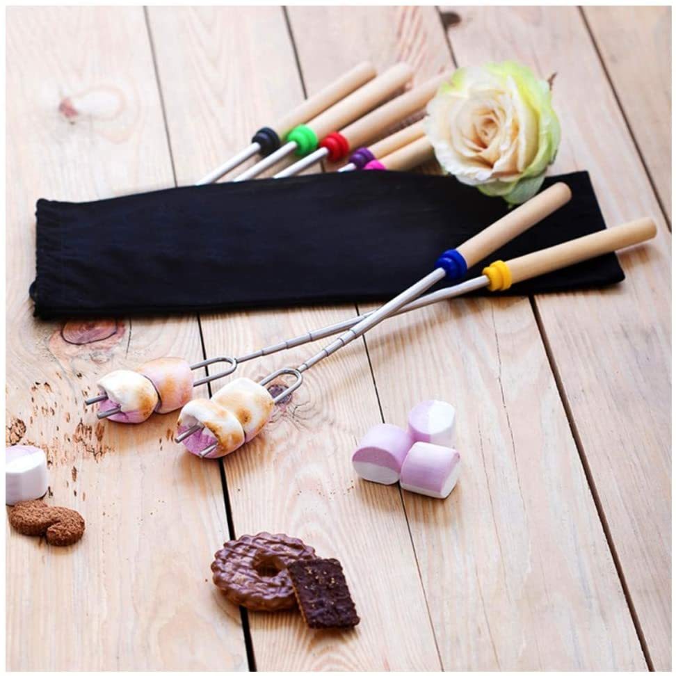 Retractable Wooden Stick Marshmallow Stick Grill Fork