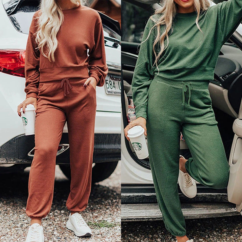 Women's Round Neck T-shirt Pants Suit