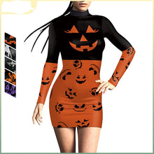 Carica l&#39;immagine nel visualizzatore di Gallery, Women&#39;s 3D Digital Printing Pumpkin Slim-fit Long-sleeved Sexy Tight Hip Dress