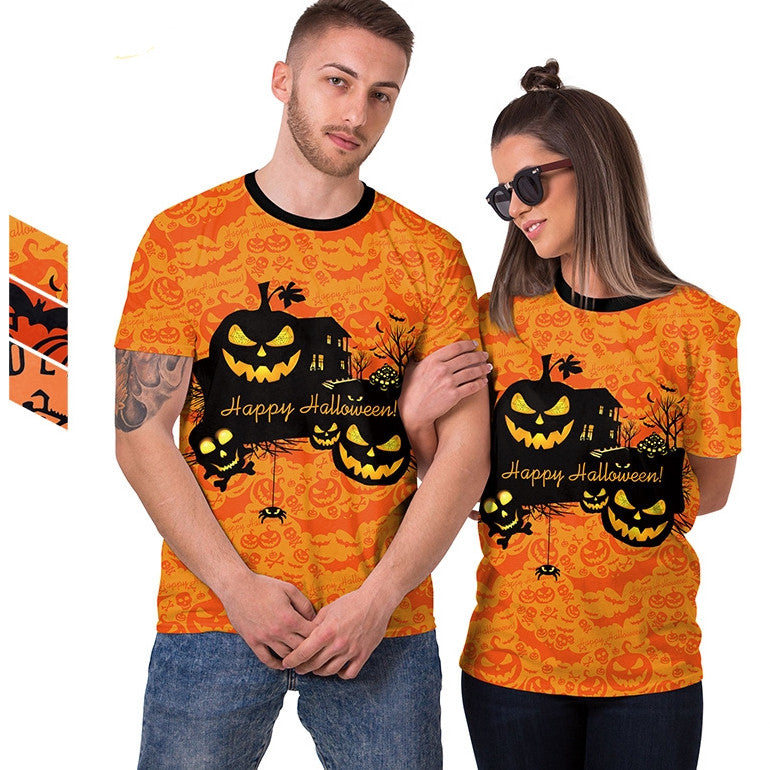 Women's Cartoon Pumpkin Casual Couple Digital Printed T-shirt