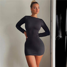 Laden Sie das Bild in den Galerie-Viewer, Long Sleeve Slim Solid Color Sheath Dress