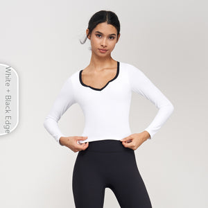 Women's Fashion Casual Contrast Color V-neck Yoga Clothes Long Sleeve