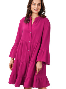 Solid Color Shirt Dress Women's Simple Pleated Loose