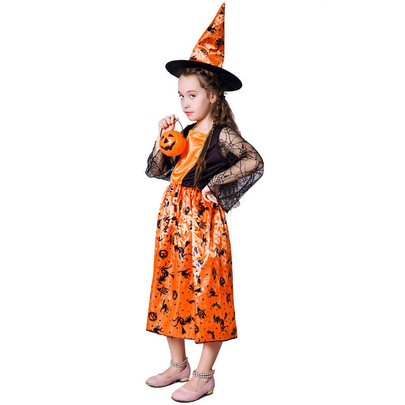 Halloween Children's Little Girl Pumpkin Witch Dress Girl Witch Stage Performance Cosplay Costume